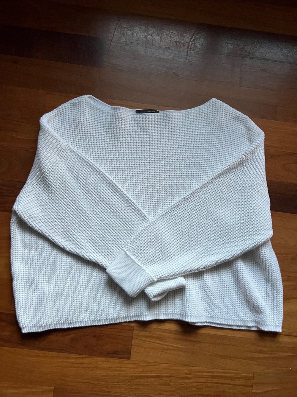 French Connection 100% Cotton White Textured Crewneck Sweater